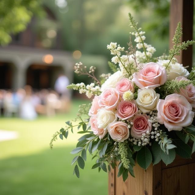 Arranjo floral em casamento campestre